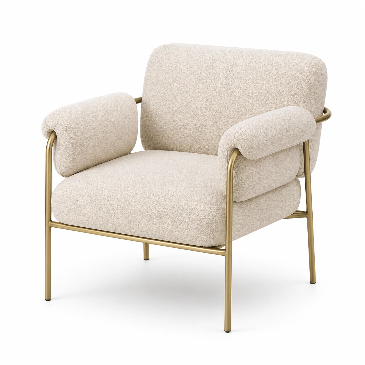 Fotel boucle na metalowej ramie – Kremowy-vikenhome